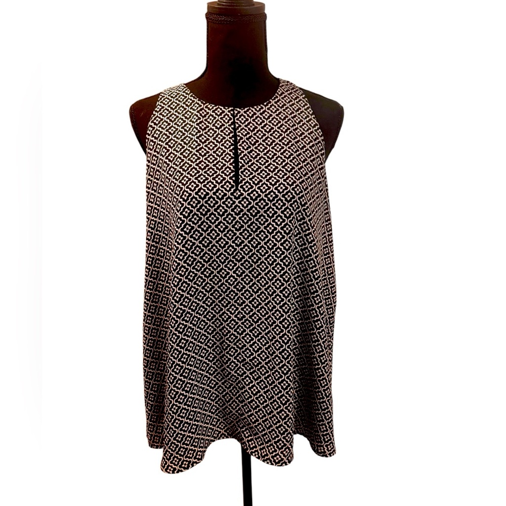 Womens Ann Taylor Loft polyester black & white flowy tank top blouse size L